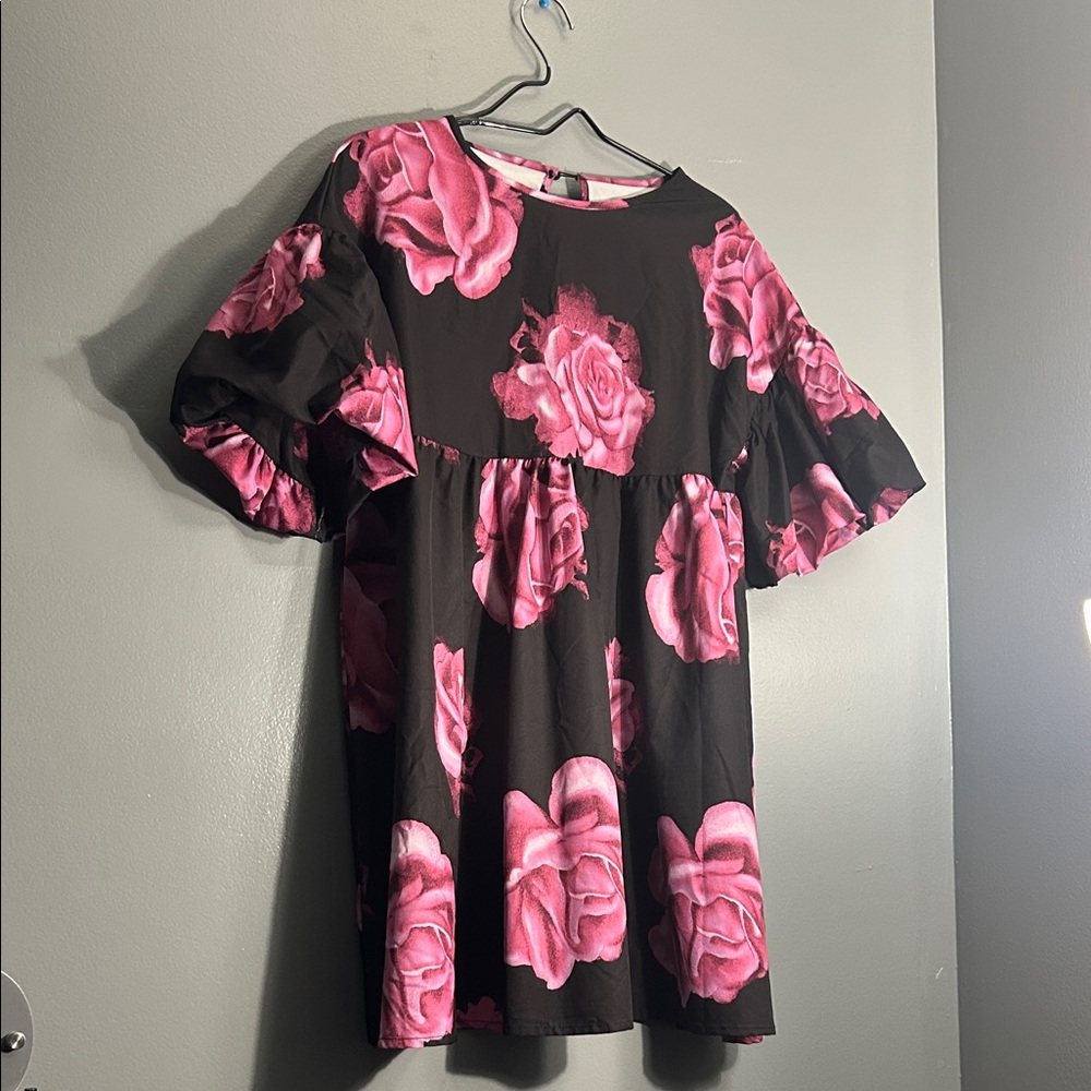 SHEIN Pink and Black Ruffled Tiered Sundress